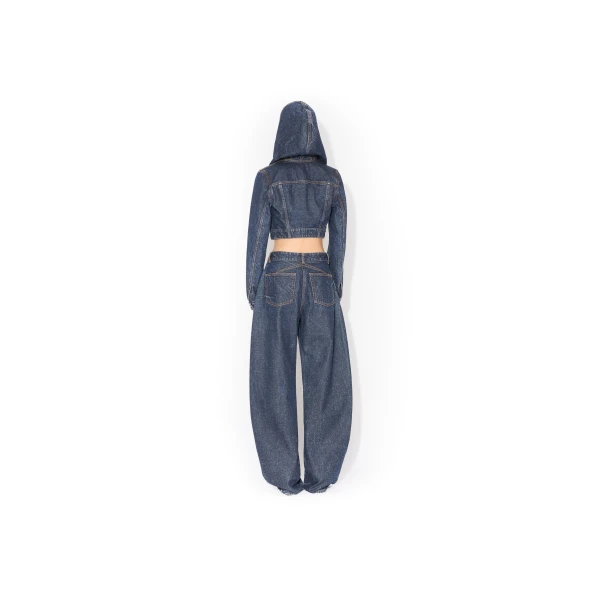 Alaia Cropped Hooded Denim Jacket, view 3