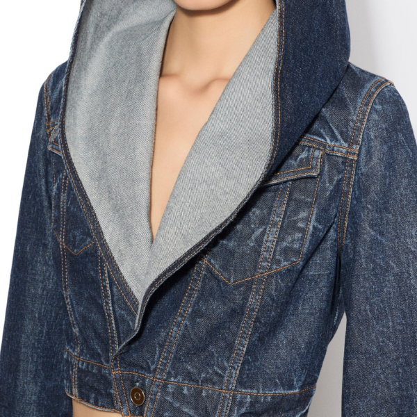 Alaïa Cropped Hooded Denim Jacket - ALAÏA Jackets - Laser Cut Luxury - Shop at Coveti