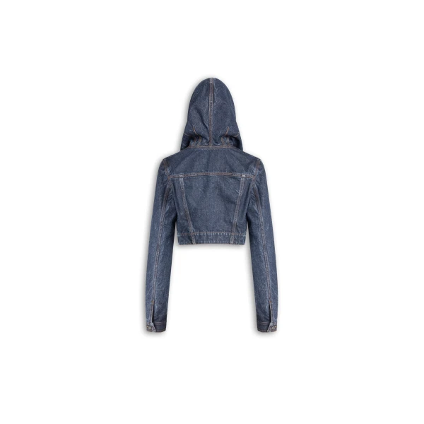 Alaia Cropped Hooded Denim Jacket, view 5