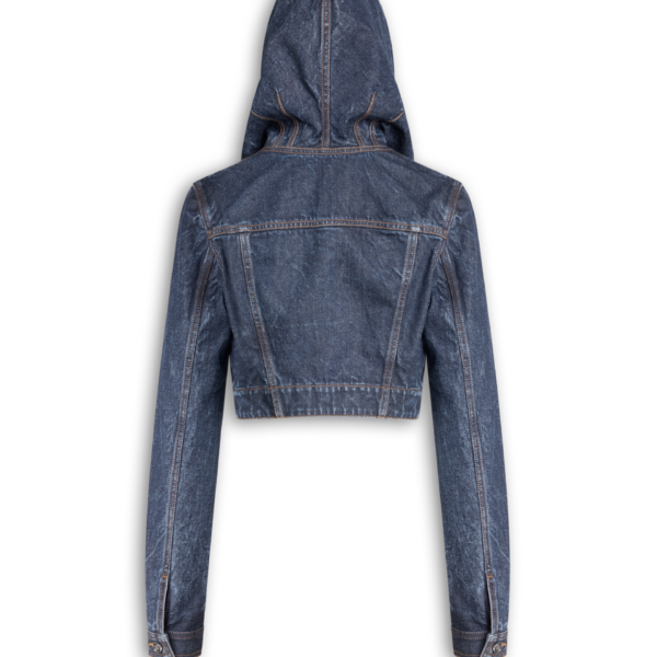 Alaïa Cropped Hooded Denim Jacket - ALAÏA Jackets - Laser Cut Luxury - Shop at Coveti