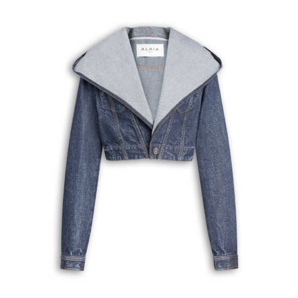 Alaïa Cropped Hooded Denim Jacket - ALAÏA Jackets - Laser Cut Luxury - Shop at Coveti