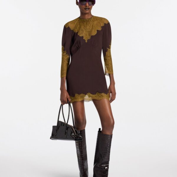 Dark green and dark brown mini dress
