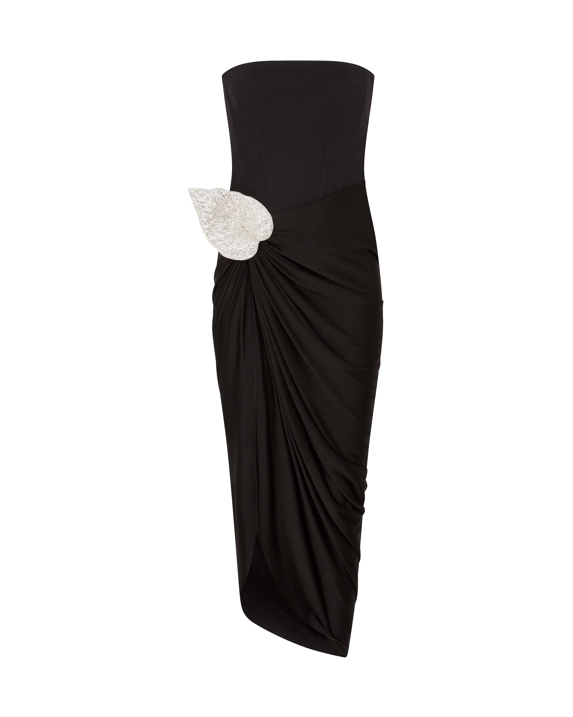 David Koma Crystal Leaf And Draped Skirt Corset Dress
