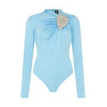 David Koma Crystal Leaf And Ruched Detail Bodysuit
