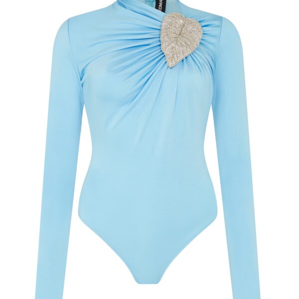 David Koma Crystal Leaf And Ruched Detail Bodysuit