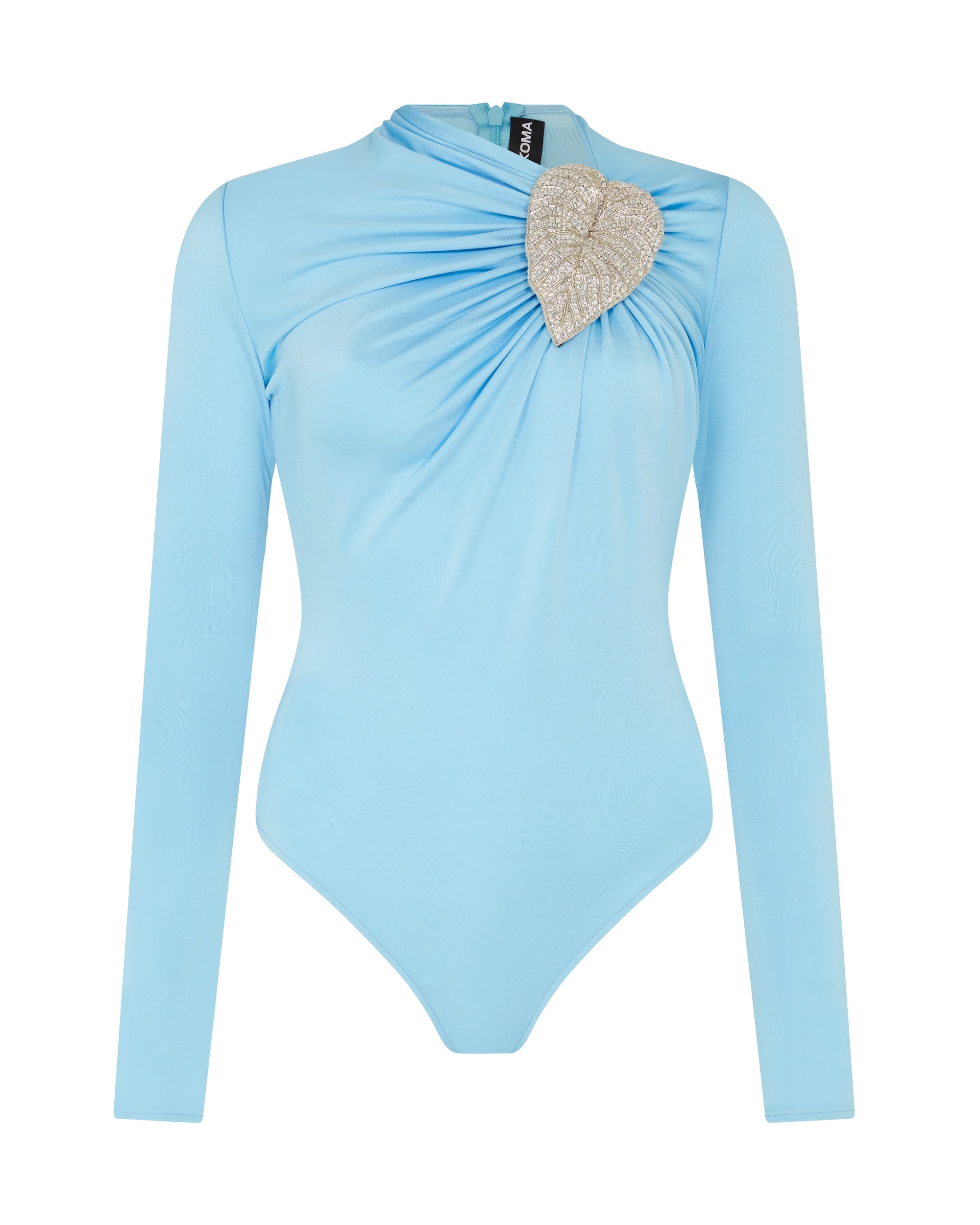 David Koma Crystal Leaf And Ruched Detail Bodysuit