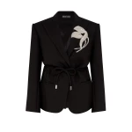 David Koma Crystal Leaf Tie Waist Jacket In Black