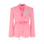 David Koma Crystal Leaf Tie Waist Jacket In Pink