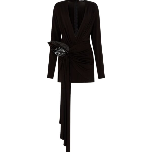 David Koma Draped Hem And Leather Flower Mini Dress