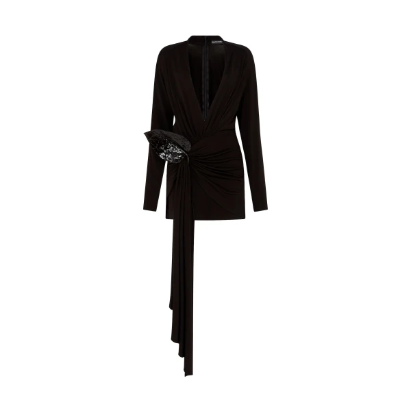 David Koma Draped Hem And Leather Flower Mini Dress