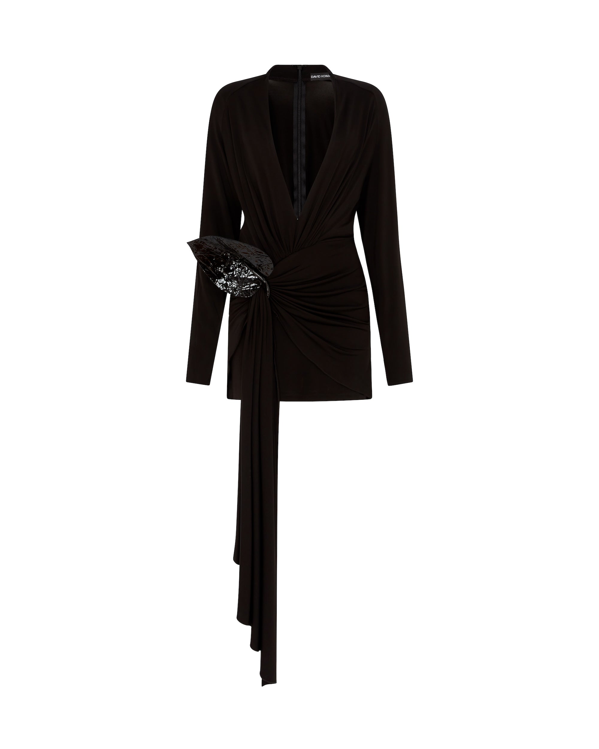 David Koma Draped Hem And Leather Flower Mini Dress