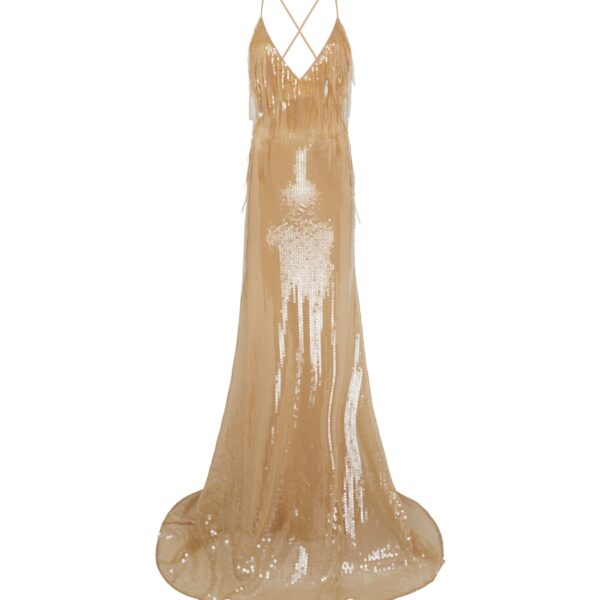 David Koma Gradient Sequin V Neck Gown