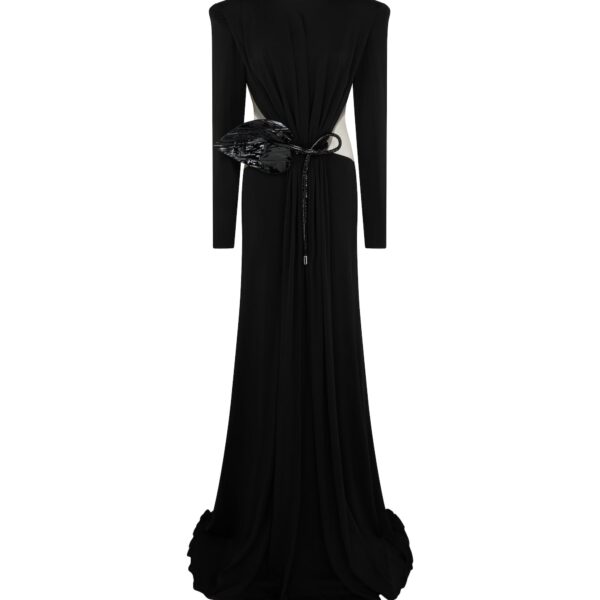 David Koma Leather Leaf And Side Cut-Out Gown