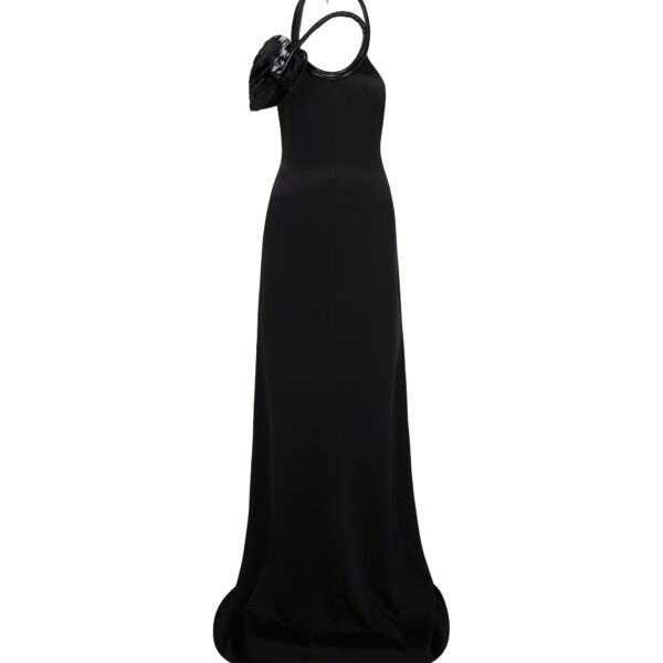 David Koma Leather Leaf Halter Neck Gown