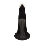 David Koma Satin Halterneck Gown With Mesh Skirt Black