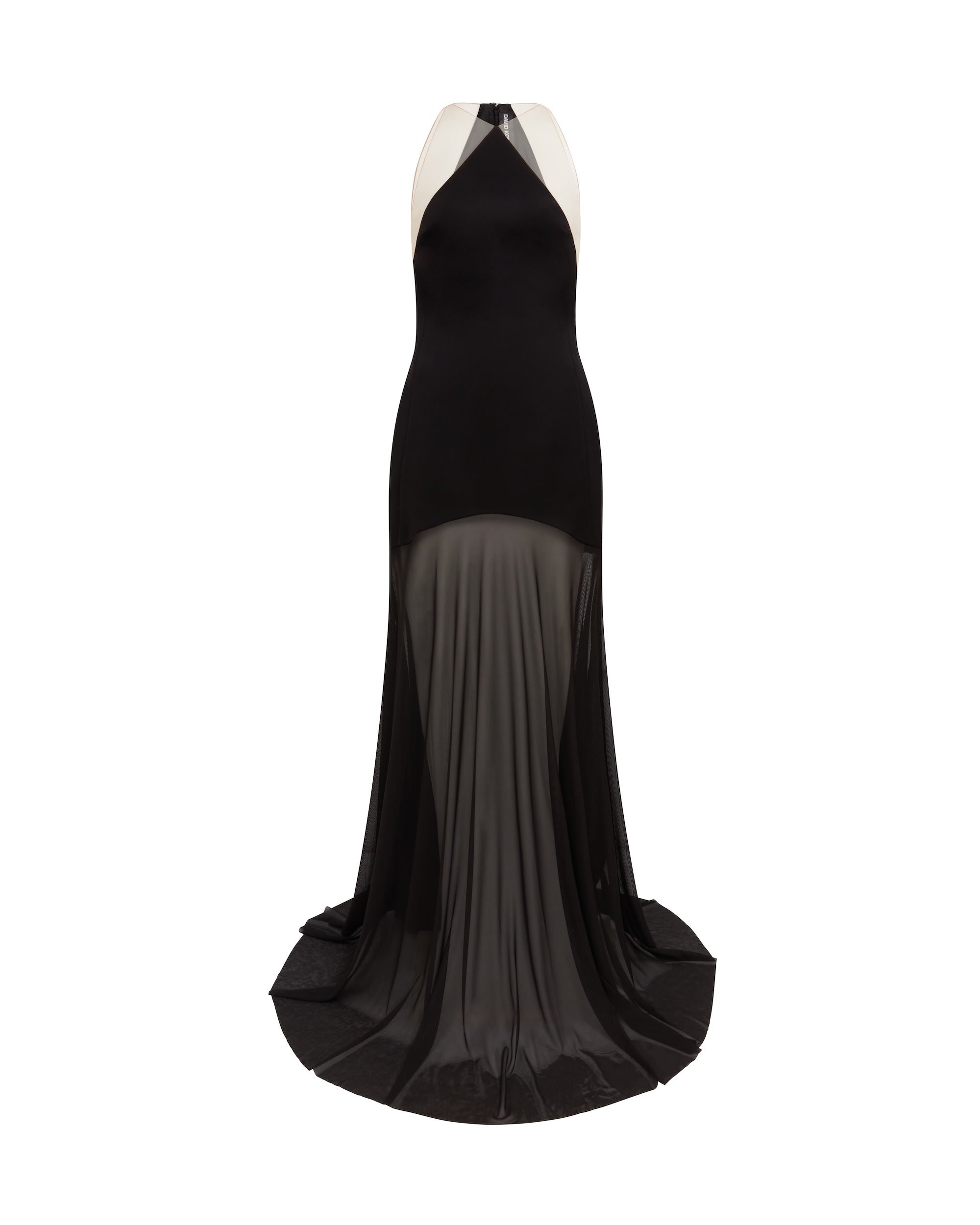 David Koma Satin Halterneck Gown With Mesh Skirt Black