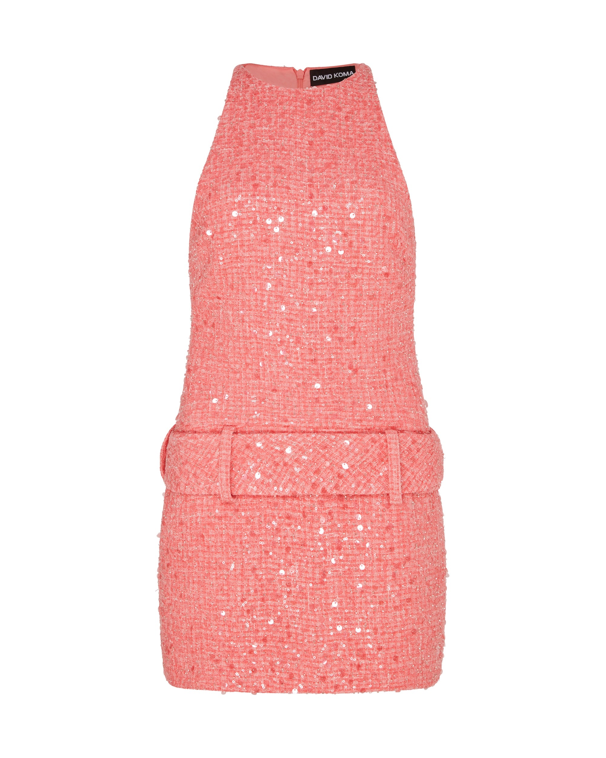 David Koma Sequin Boucle Halterneck Mini Dress
