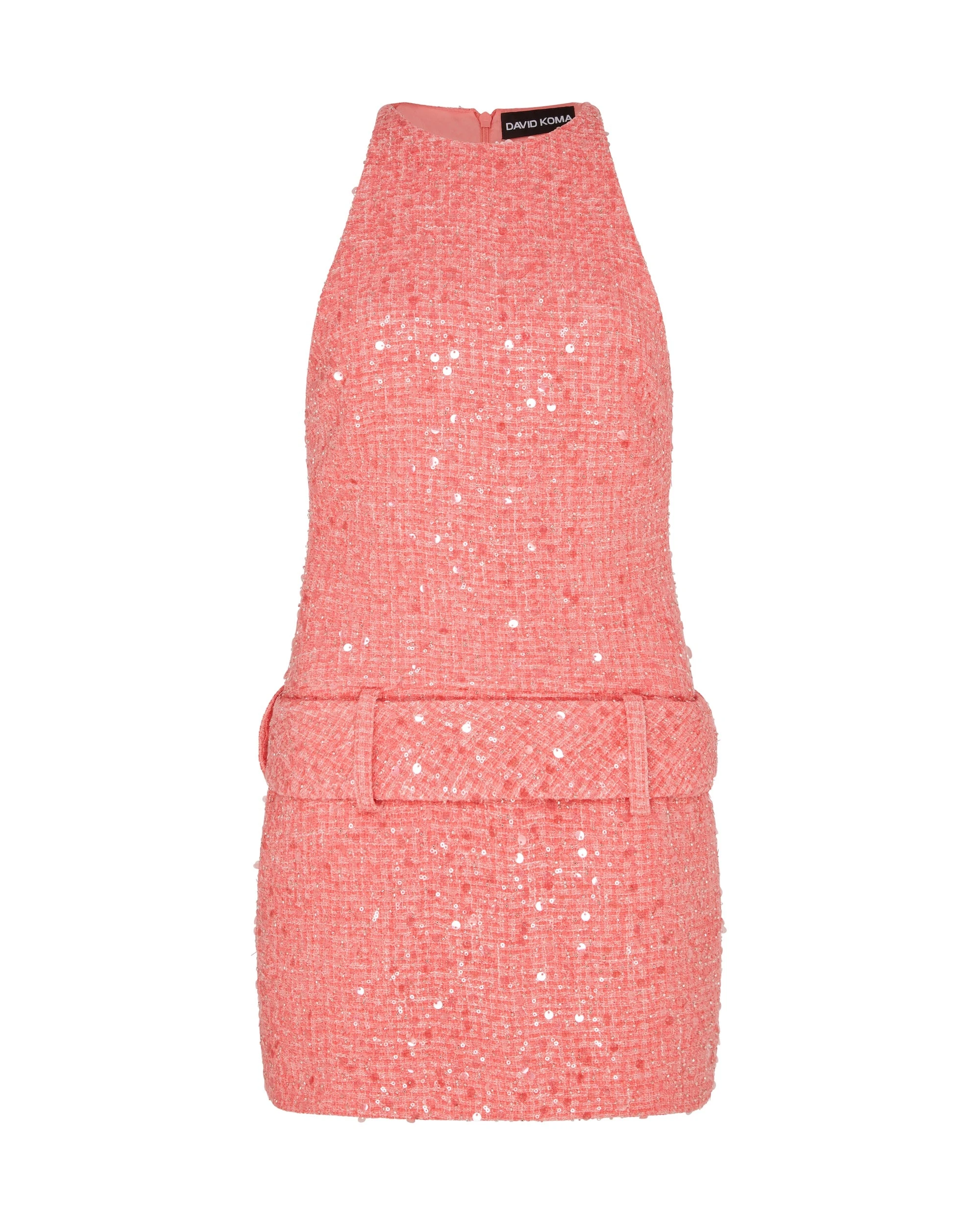David Koma Sequin Boucle Halterneck Mini Dress David Koma Sequin Boucle Halterneck Mini Dress