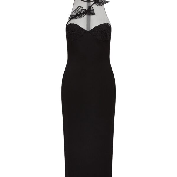 David Koma Thread Leaf Cluster Embroidery Midi Dress