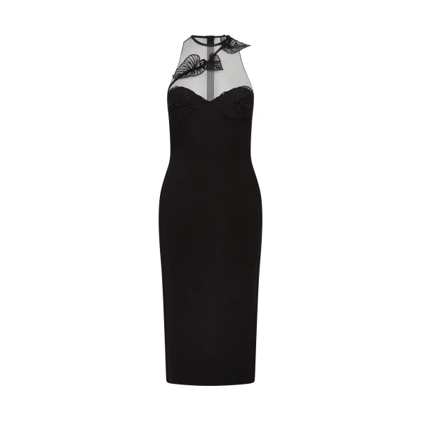 David Koma Thread Leaf Cluster Embroidery Midi Dress