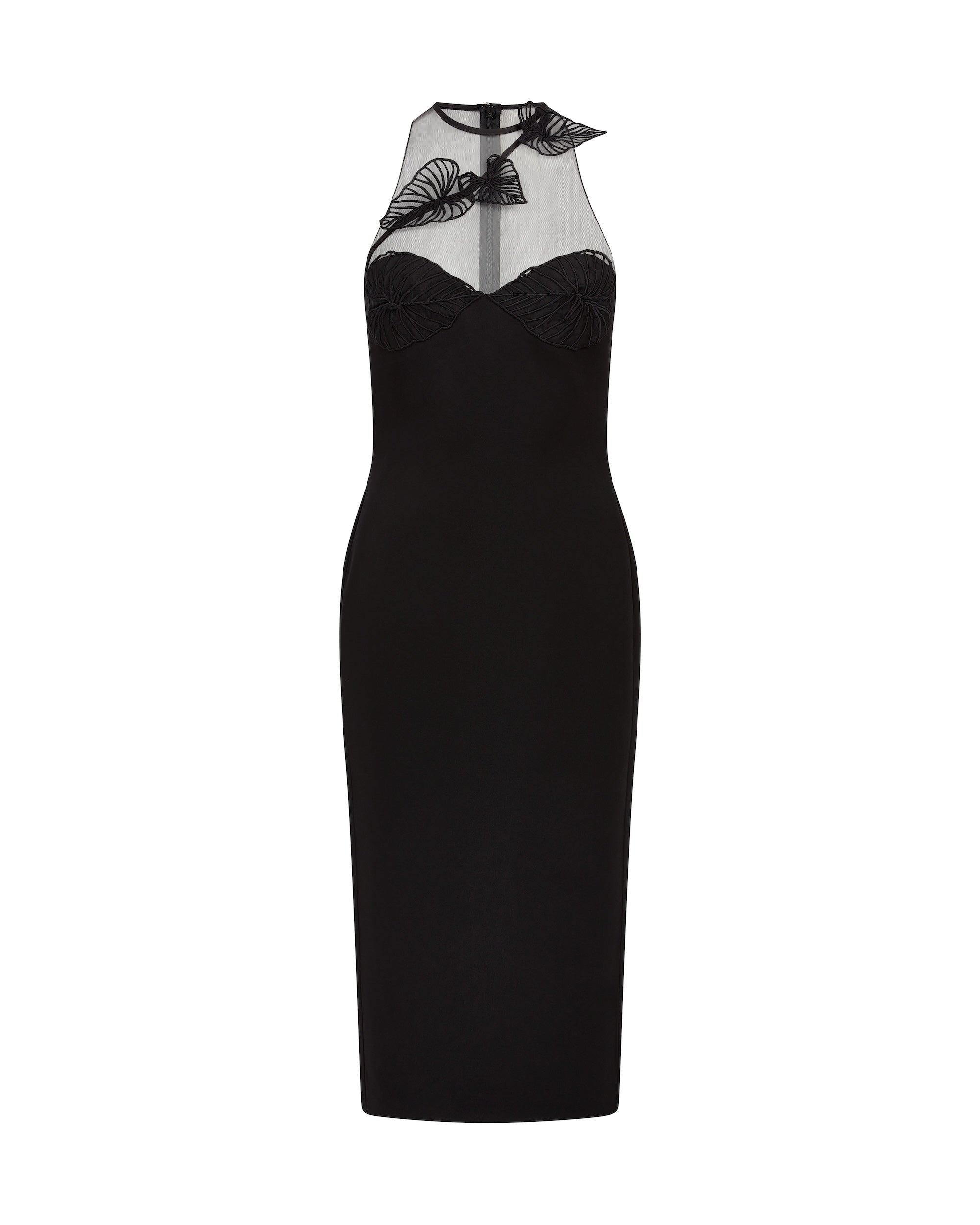 David Koma Thread Leaf Cluster Embroidery Midi Dress