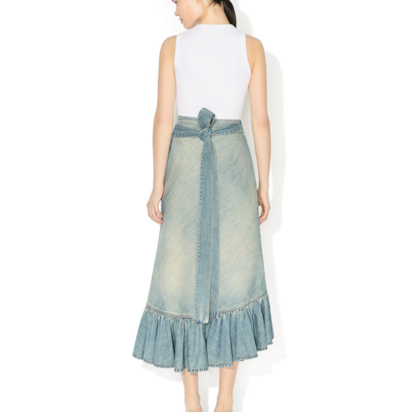 Alaïa Denim Ruffle Skirt - ALAÏA Skirts - Laser Cut Luxury - Shop at Coveti