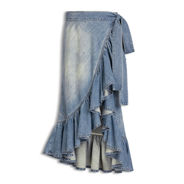 Alaïa Denim Ruffle Skirt - ALAÏA Skirts - Laser Cut Luxury - Shop at Coveti