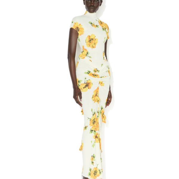 Alaïa Draped Printed Dress - ALAÏA Dresses - Laser Cut Luxury - Shop at Coveti