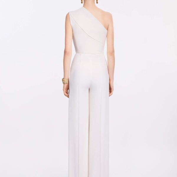 Elie Saab Asymmetric Cady Jumpsuit in White featuring  – Luxury Designer Fashion at Coveti.