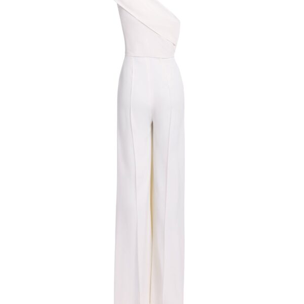 Elie Saab Asymmetric Cady Jumpsuit in White featuring  – Luxury Designer Fashion at Coveti.