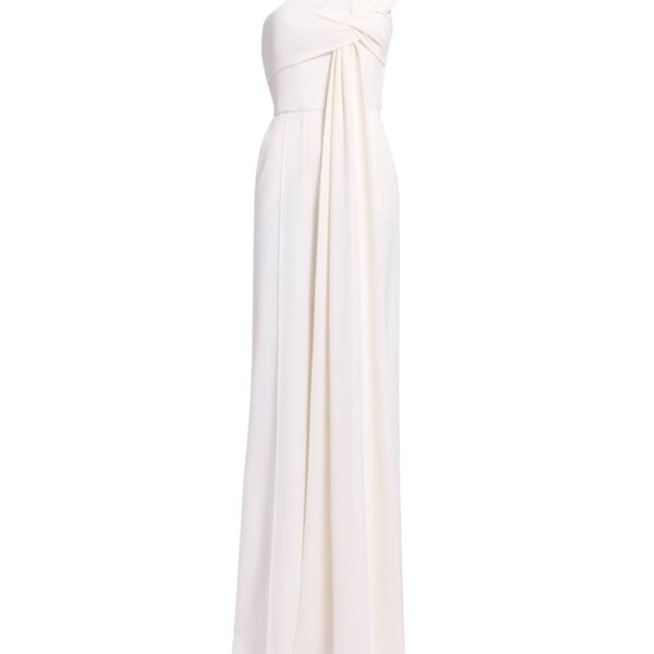Elie Saab Asymmetric Cady Jumpsuit in White featuring  – Luxury Designer Fashion at Coveti.