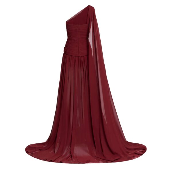 Elie Saab Asymmetrical Silk Dress in Red featuring  – Luxury Designer Fashion at Coveti.