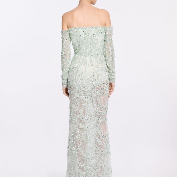 Elie Saab Bead Embroidered Gown in Green featuring  – Luxury Designer Fashion at Coveti.
