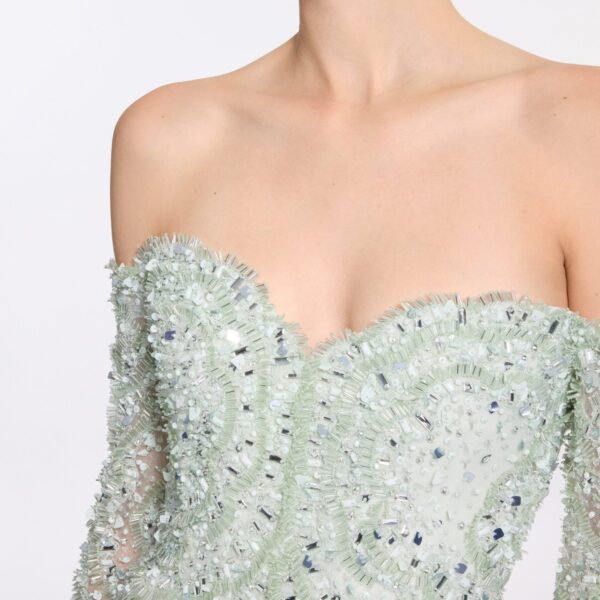 Elie Saab Bead Embroidered Gown in Green featuring  – Luxury Designer Fashion at Coveti.