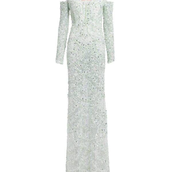 Elie Saab Bead Embroidered Gown in Green featuring  – Luxury Designer Fashion at Coveti.