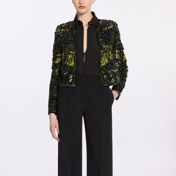Elie Saab Bead Embroidered Jacket in Green featuring  – Luxury Designer Fashion at Coveti.