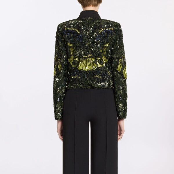 Elie Saab Bead Embroidered Jacket in Green featuring  – Luxury Designer Fashion at Coveti.