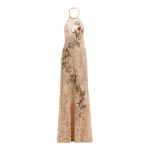 Elie Saab Bead Embroidered Lace Dress in Neutrals featuring  – Luxury Designer Fashion at Coveti.