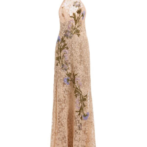 Elie Saab Bead Embroidered Lace Dress in Neutrals featuring  – Luxury Designer Fashion at Coveti.