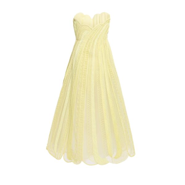 Elie Saab Bead Embroidered Midi Dress in Yellow featuring  – Luxury Designer Fashion at Coveti.