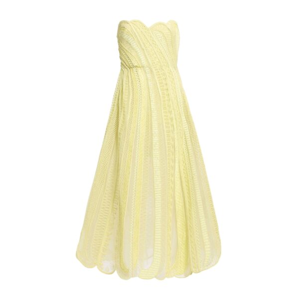 Elie Saab Bead Embroidered Midi Dress in Yellow featuring  – Luxury Designer Fashion at Coveti.