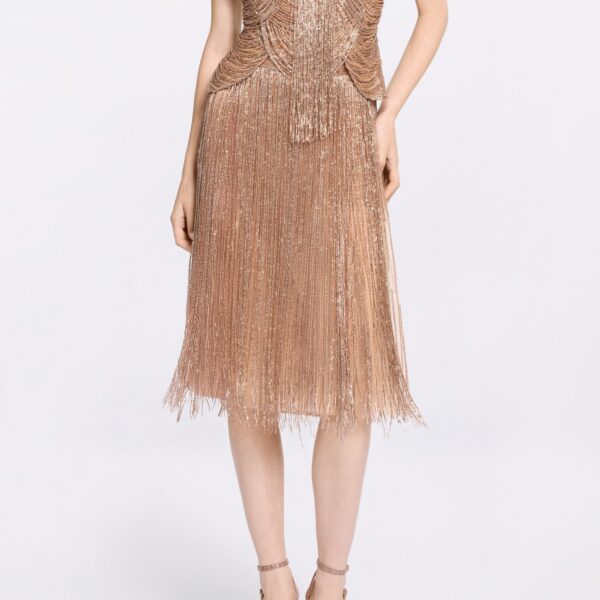 Elie Saab Bead Embroidered Midi Skirt in Neutrals featuring  – Luxury Designer Fashion at Coveti.