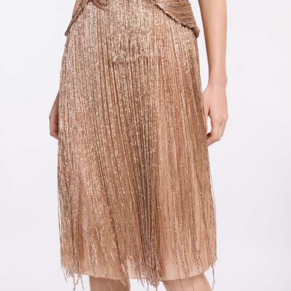 Elie Saab Bead Embroidered Midi Skirt in Neutrals featuring  – Luxury Designer Fashion at Coveti.