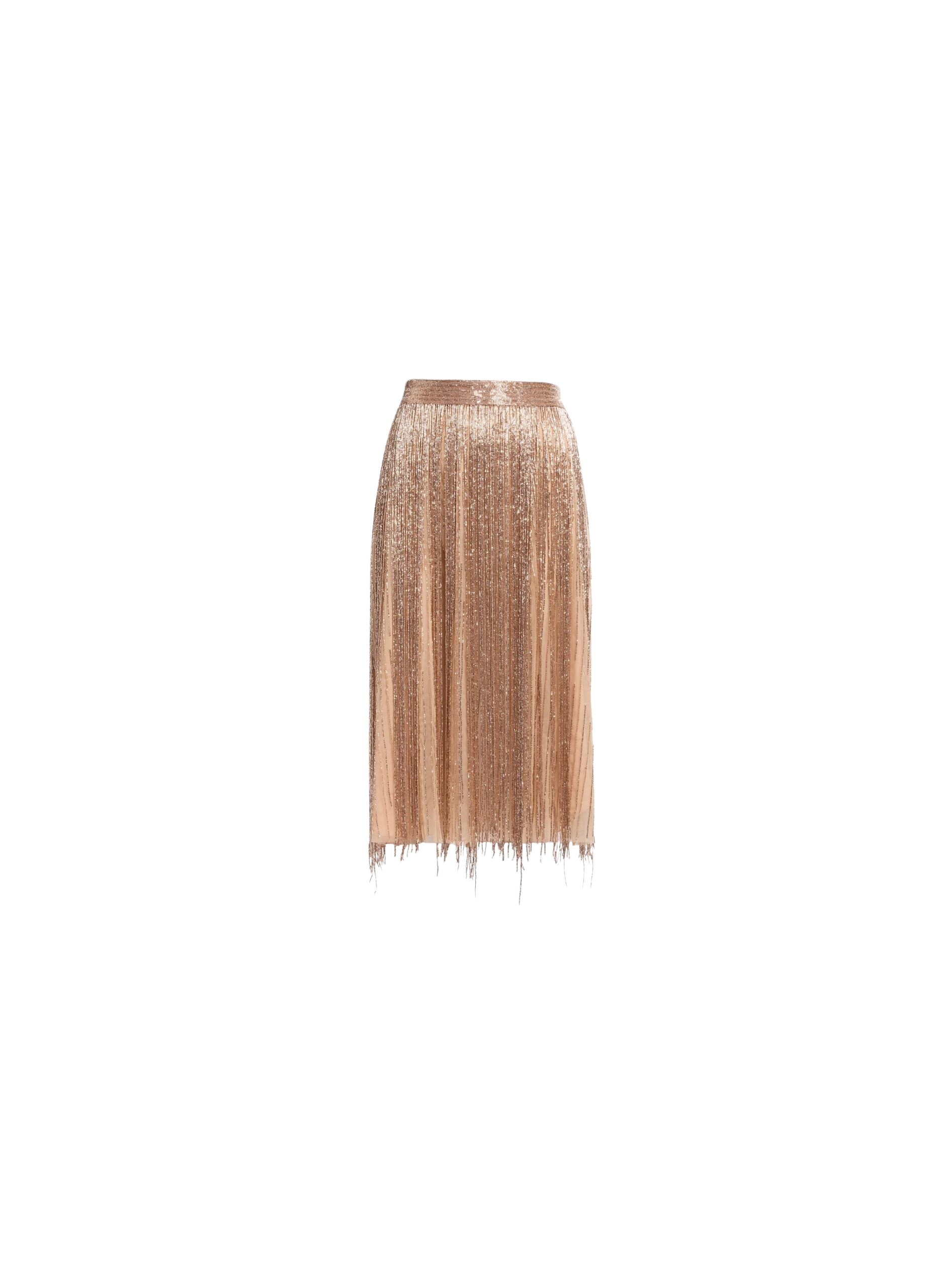 Elie Saab Bead Embroidered Midi Skirt in Neutrals featuring  – Luxury Designer Fashion at Coveti.