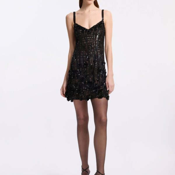 Elie Saab Bead Embroidered Short Dress in Black featuring  – Luxury Designer Fashion at Coveti.