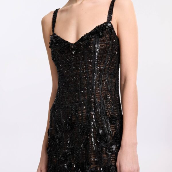 Elie Saab Bead Embroidered Short Dress in Black featuring  – Luxury Designer Fashion at Coveti.