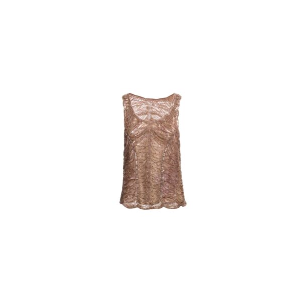 Elie Saab Bead Embroidered Tank Top in Beige featuring  – Luxury Designer Fashion at Coveti.