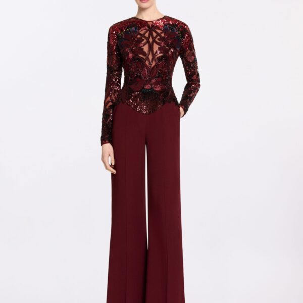 Elie Saab Bead Embroidered and Cady Jumpsuit in Red featuring  – Luxury Designer Fashion at Coveti.