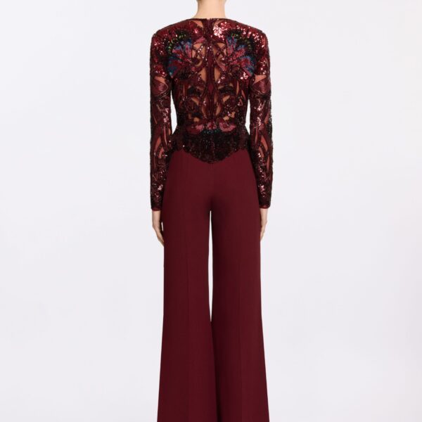 Elie Saab Bead Embroidered and Cady Jumpsuit in Red featuring  – Luxury Designer Fashion at Coveti.