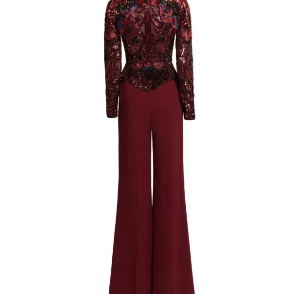 Elie Saab Bead Embroidered and Cady Jumpsuit in Red featuring  – Luxury Designer Fashion at Coveti.